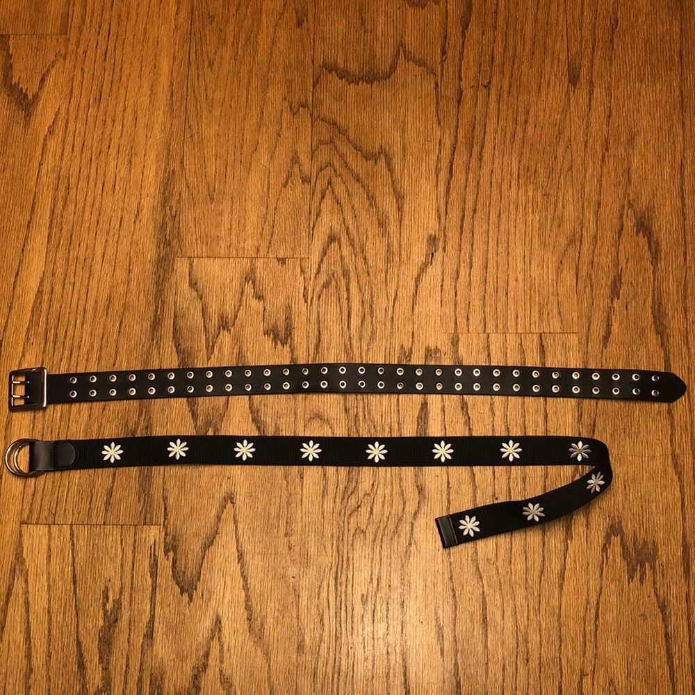 daisy embroidered and double grommet black belts